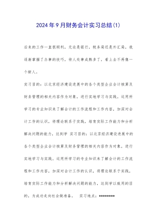 2024年9月财务会计实习总结-