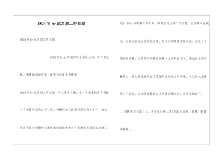 2024年hr试用期工作总结