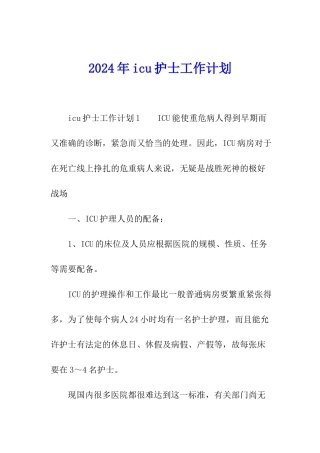 2024年icu护士工作计划