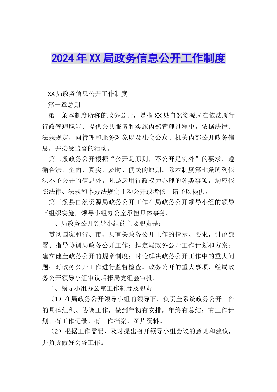 2024年XX局政务信息公开工作制度_第1页