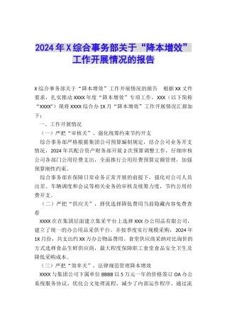2024年X综合事务部关于“降本增效”工作开展情况的报告
