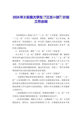 2024年X实施大学生“三支一扶”计划工作总结