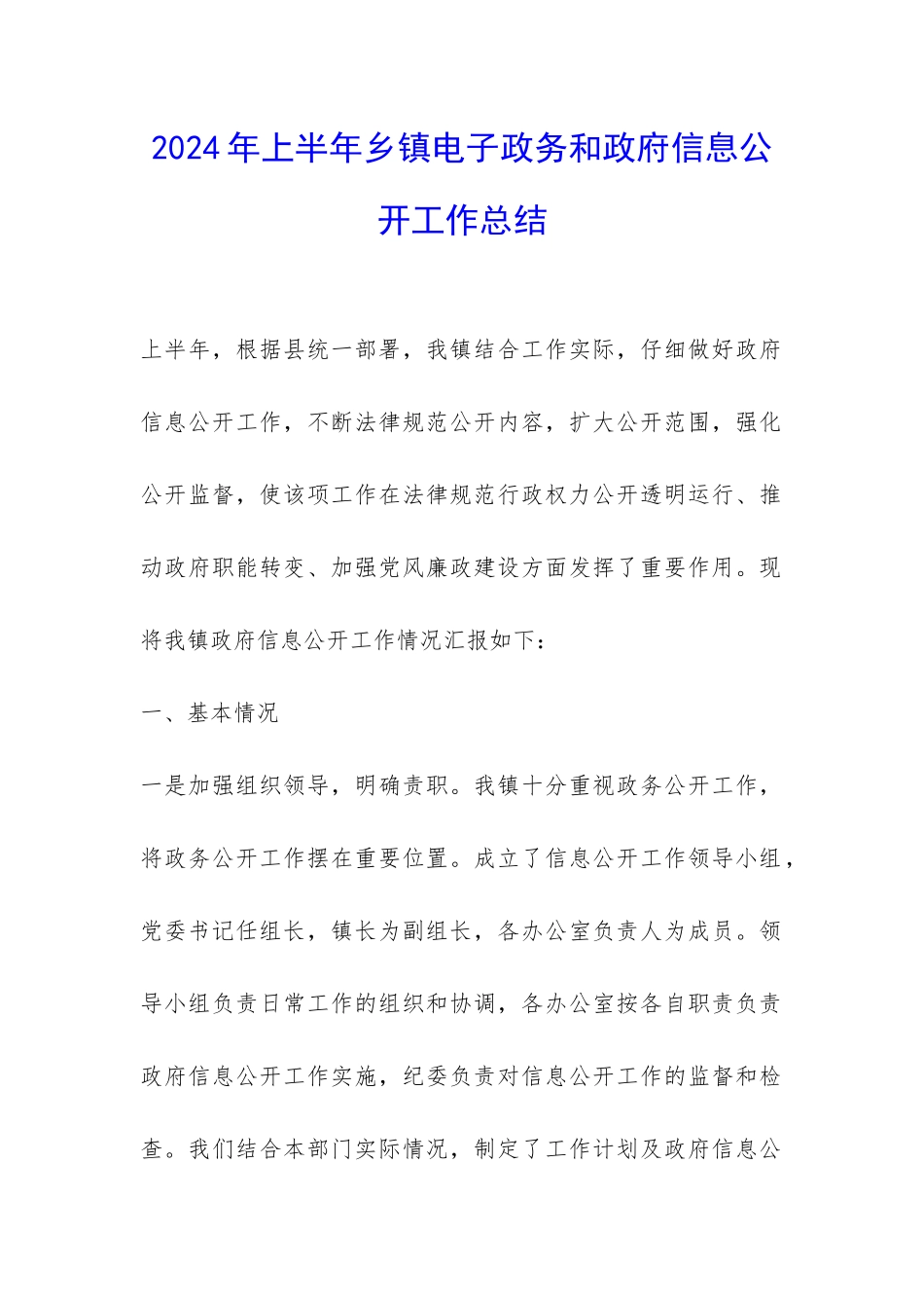 2024年上半年乡镇电子政务和政府信息公开工作总结-_第1页