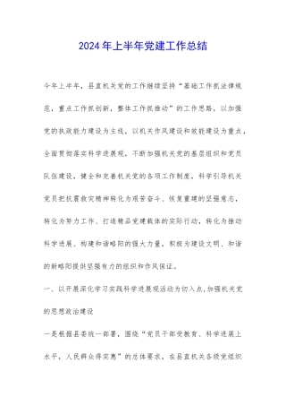 2024年上半年党建工作总结-