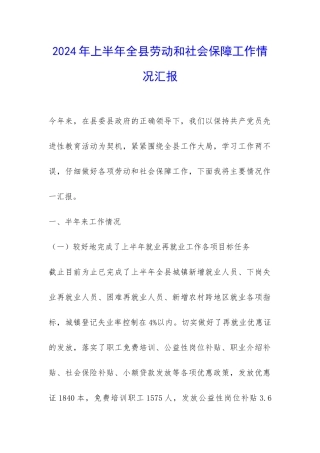 2024年上半年全县劳动和社会保障工作情况汇报-