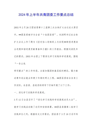 2024年上半年共青团委工作要点总结-