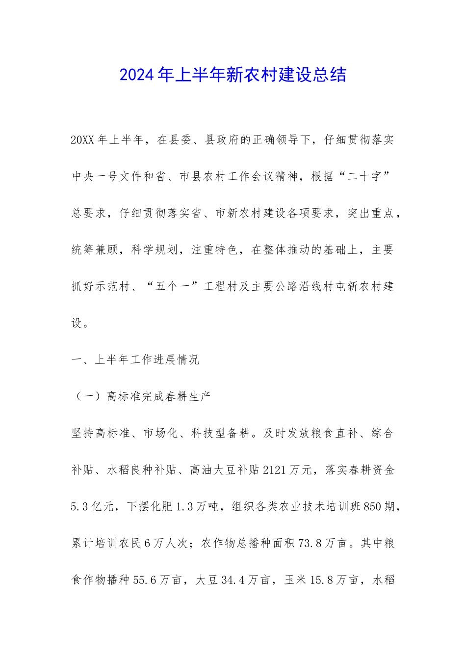 2024年上半年新农村建设总结-_第1页