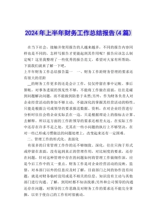 2024年上半年财务工作总结报告