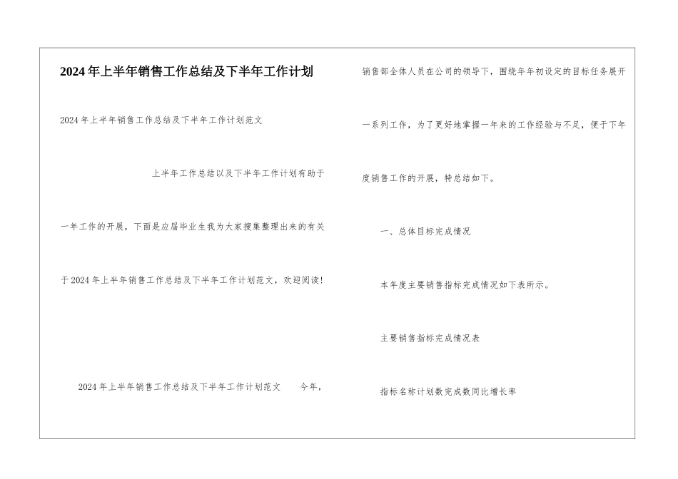 2024年上半年销售工作总结及下半年工作计划_第1页