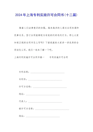 2024年上海专利实施许可合同书