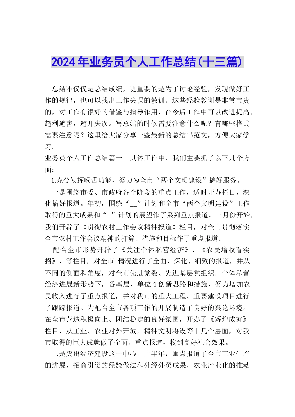 2024年业务员个人工作总结_第1页