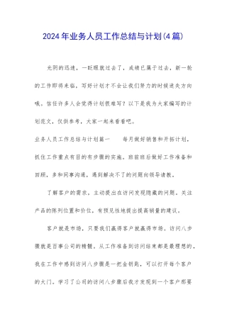 2024年业务人员工作总结与计划