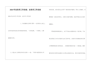 2024年业务员工作总结、业务员工作总结