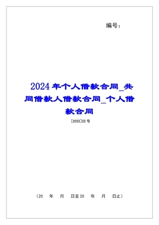 2024年个人借款合同共同借款人借款合同个人借款合同