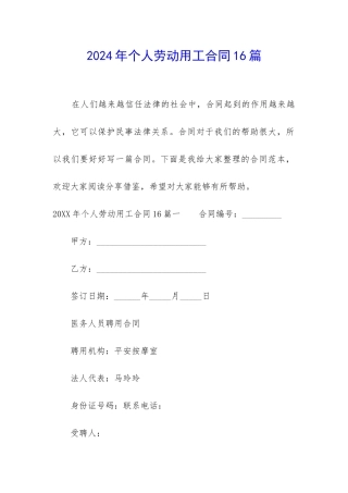 2024年个人劳动用工合同16篇