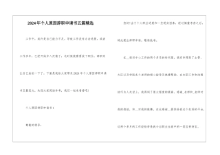 2024年个人原因辞职申请书五篇精选