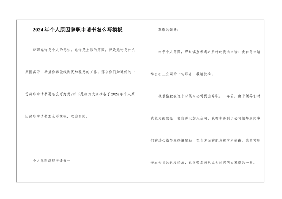 2024年个人原因辞职申请书怎么写模板_第1页