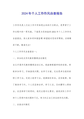 2024年个人工作作风自查报告-