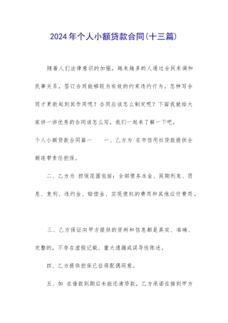 2024年个人小额贷款合同