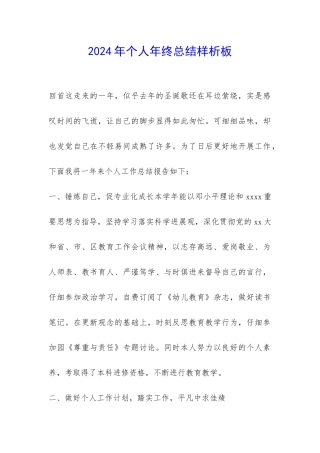 2024年个人年终总结样析板-