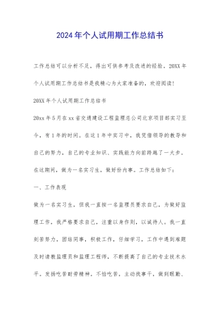 2024年个人试用期工作总结书-