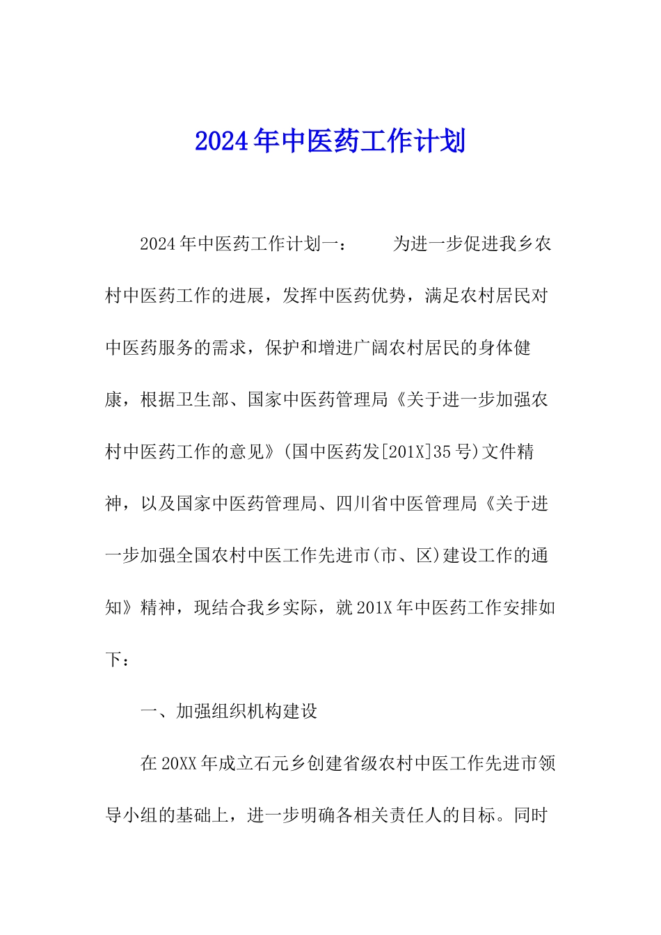 2024年中医药工作计划_第1页