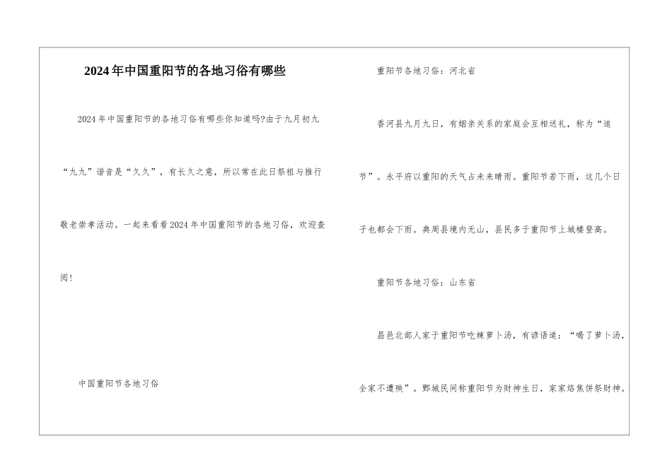 2024年中国重阳节的各地习俗有哪些_第1页