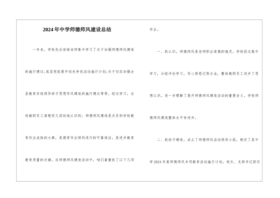 2024年中学师德师风建设总结_第1页