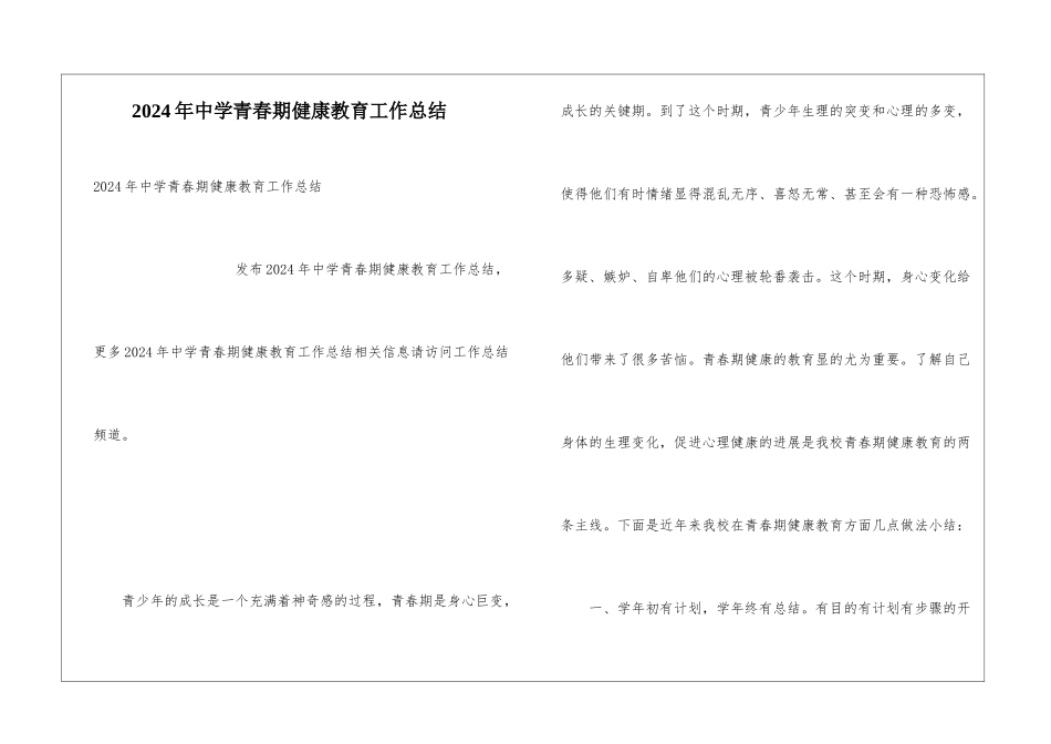 2024年中学青春期健康教育工作总结_第1页