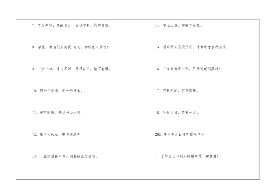 2024年中考百日冲刺班级经典霸气押韵口号80句_第2页