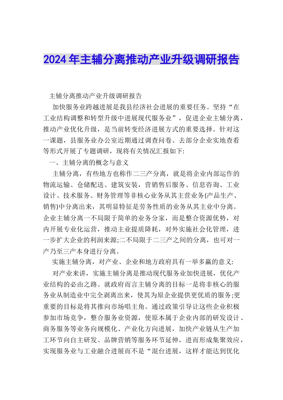 2024年主辅分离推动产业升级调研报告_第1页