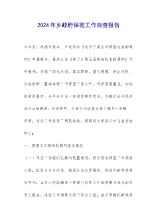 2024年乡政府保密工作自查报告-