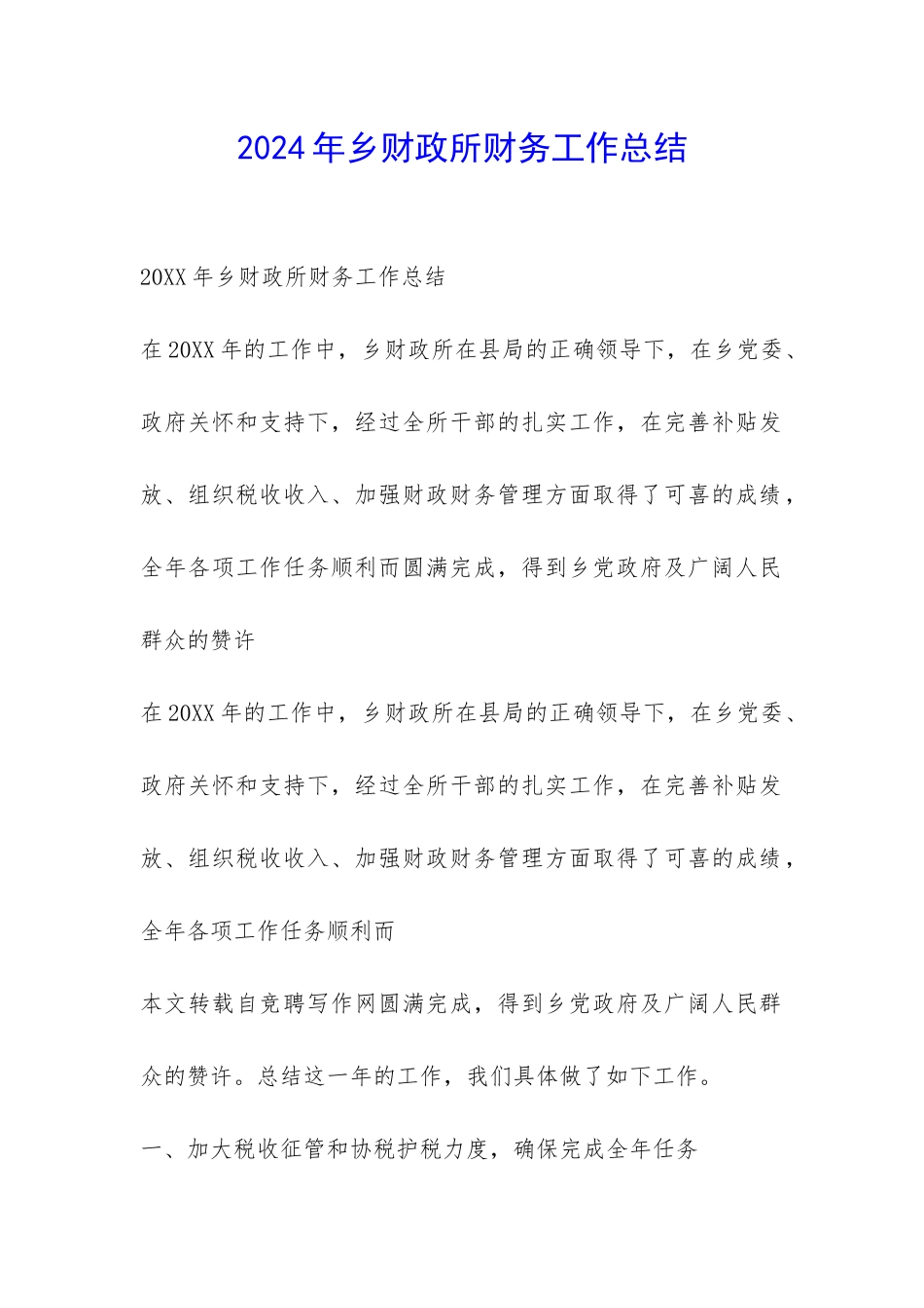 2024年乡财政所财务工作总结-_第1页