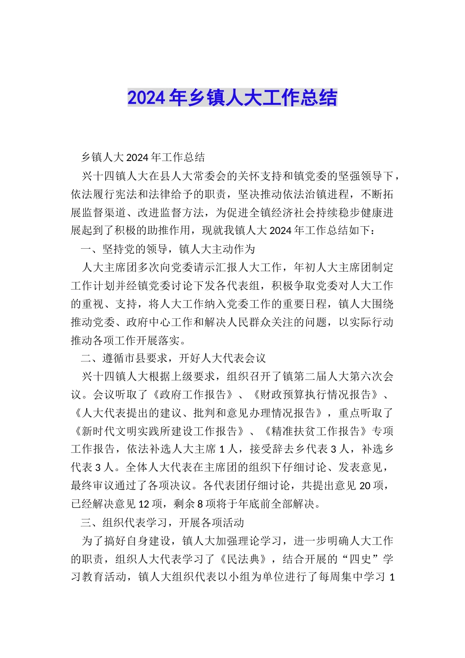 2024年乡镇人大工作总结_第1页