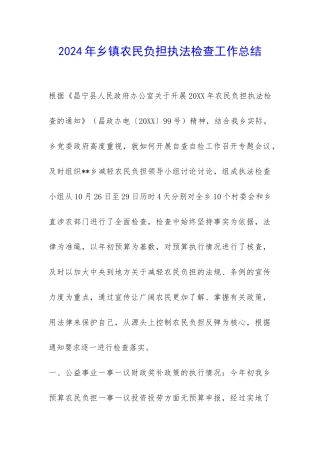 2024年乡镇农民负担执法检查工作总结-