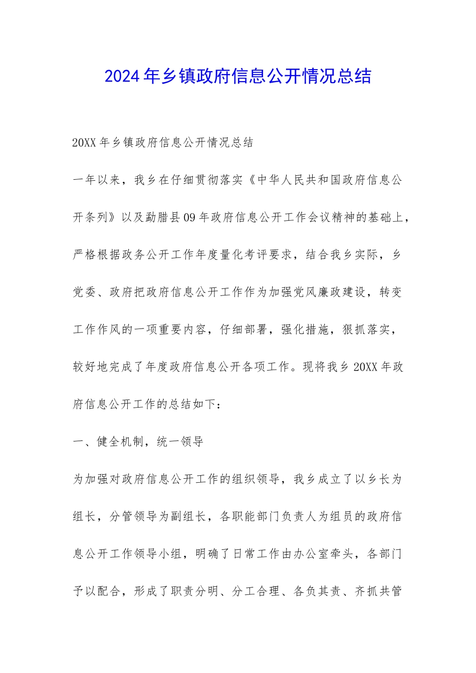 2024年乡镇政府信息公开情况总结-_第1页
