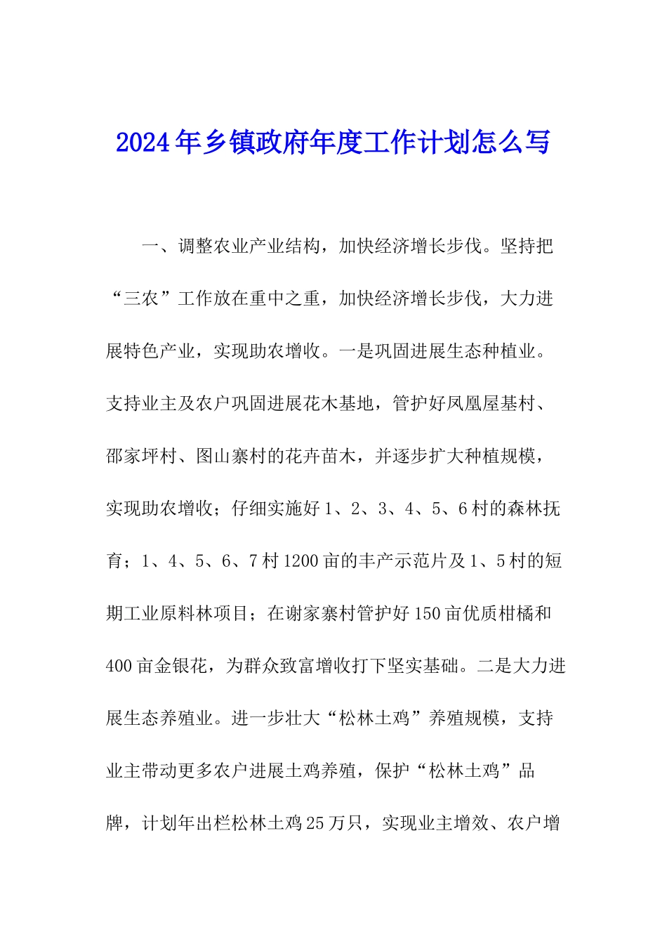 2024年乡镇政府年度工作计划怎么写_第1页