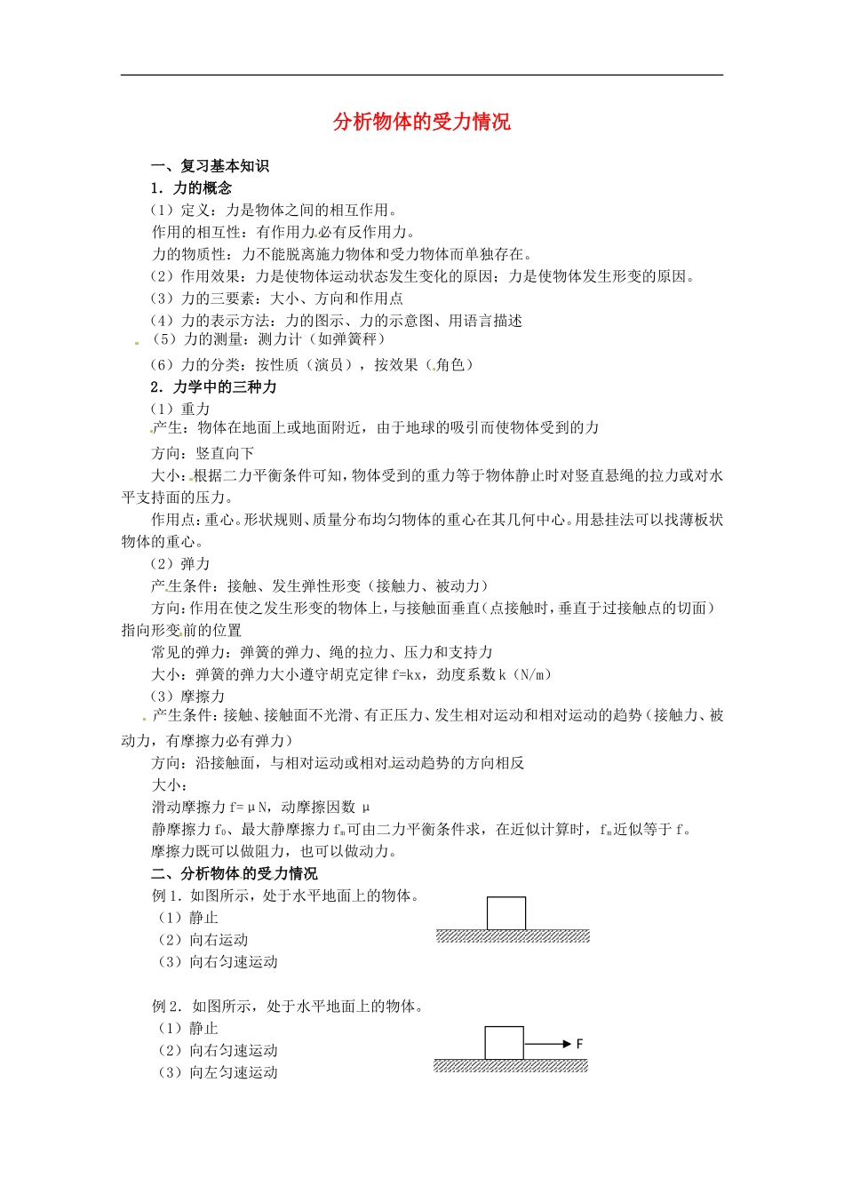 高中物理：《分析物体的受力情况》教案（沪科版必修1）_第1页