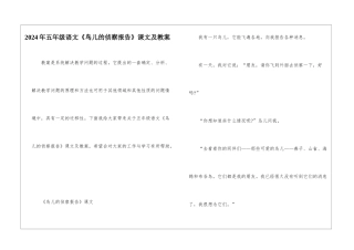 2024年五年级语文《鸟儿的侦察报告》课文及教案