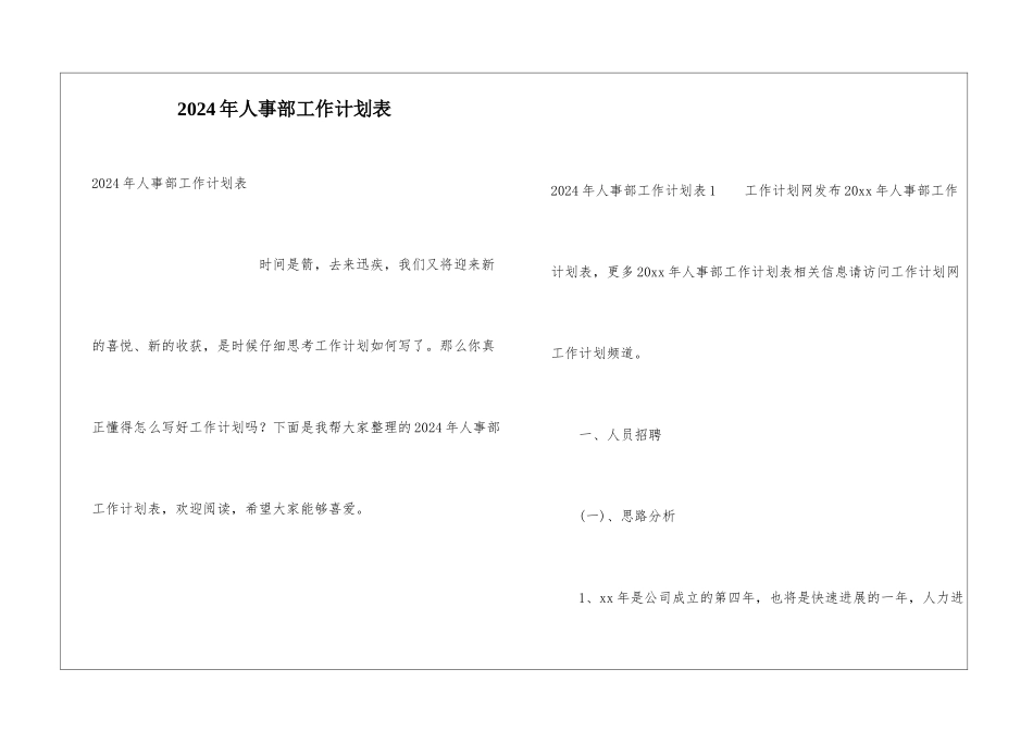 2024年人事部工作计划表_第1页