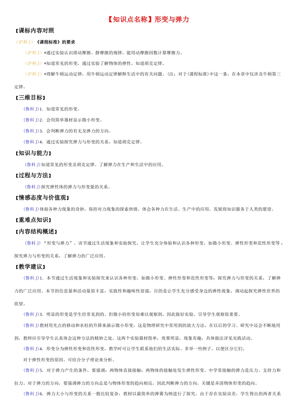高中物理备课资料卡 形变与弹力素材_第1页