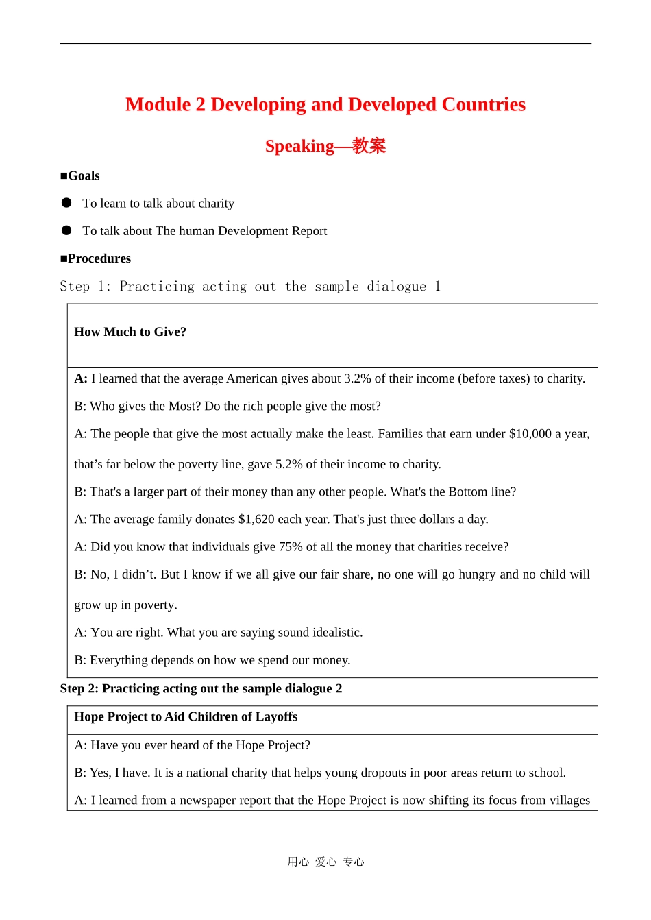 高中英语 Module 2《Developing and Developed Countries》教案-Speaking外研版必修三_第1页