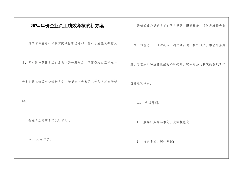2024年份企业员工绩效考核试行方案_第1页