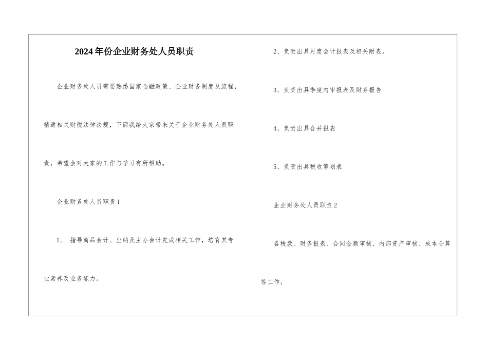 2024年份企业财务处人员职责_第1页