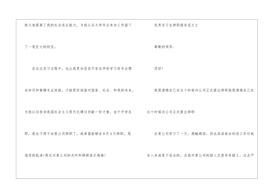 2024年份优秀实习生辞职报告_第2页