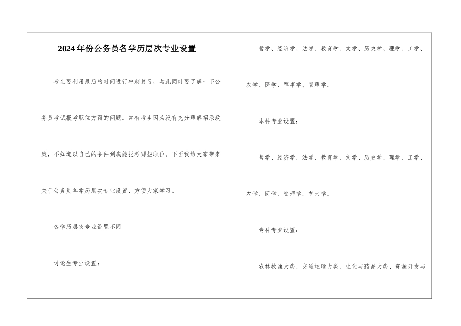 2024年份公务员各学历层次专业设置_第1页