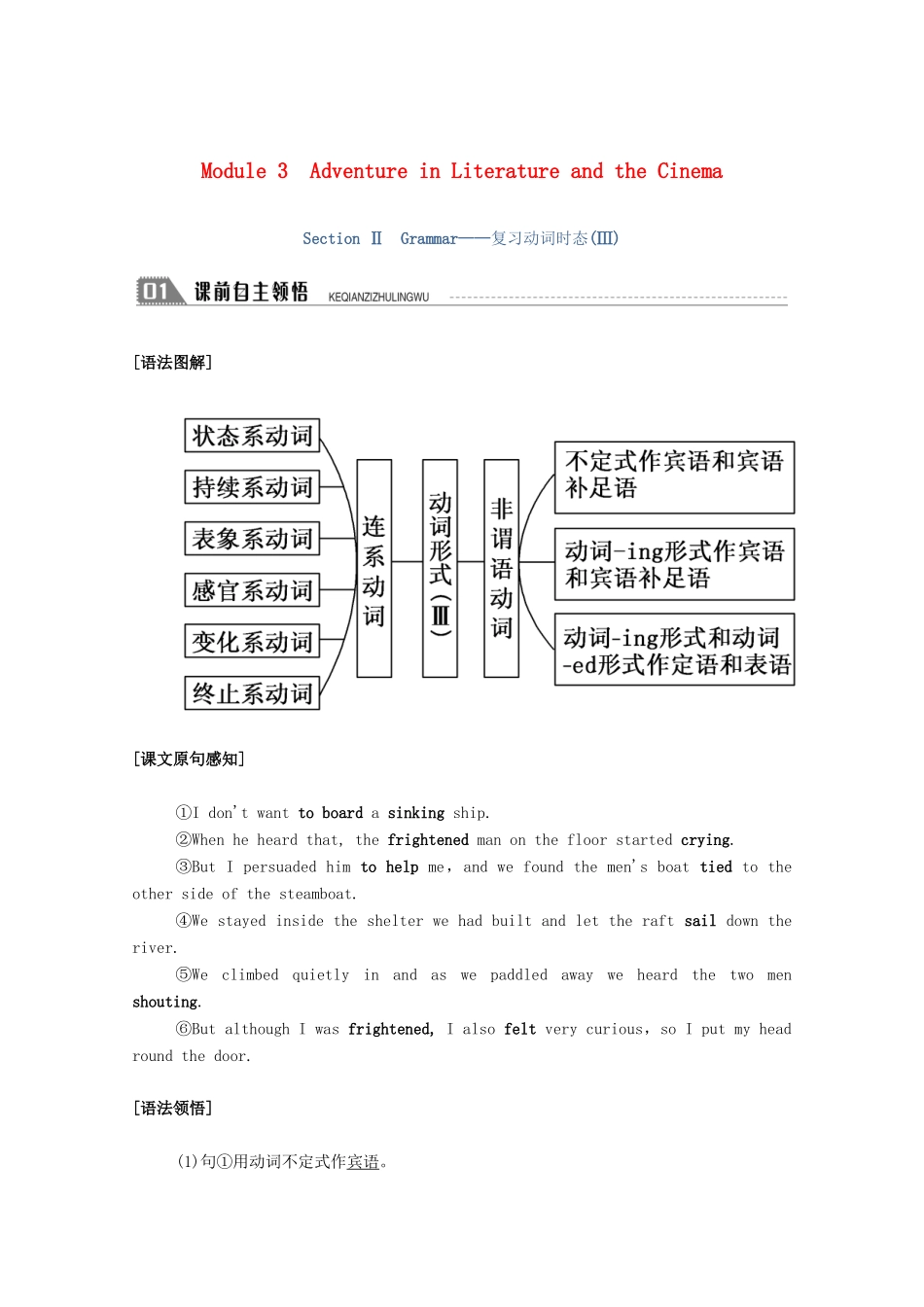 高中英语 Module 3 Adventure in Literature and the Cinema Section Ⅱ Grammar—复习动词时态（Ⅲ）学案（含解析）外研版必修5-外研版高二必修5英语学案_第1页