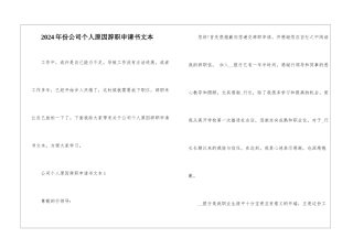 2024年份公司个人原因辞职申请书文本