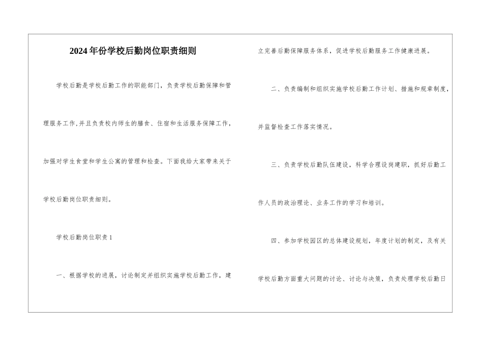 2024年份学校后勤岗位职责细则_第1页