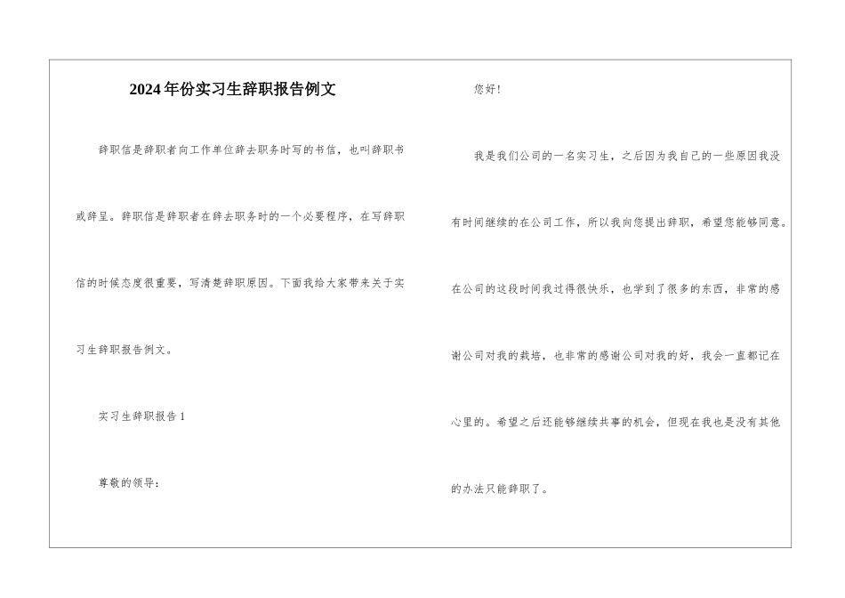 2024年份实习生辞职报告例文_第1页